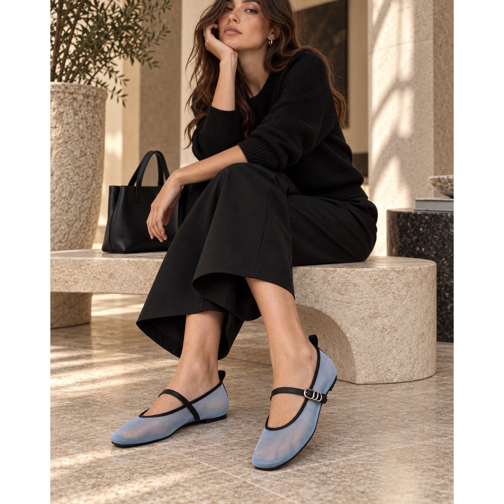 rag & bone Spire Mesh Mary Jane Flats Ice Blue Black EU 39 US 9